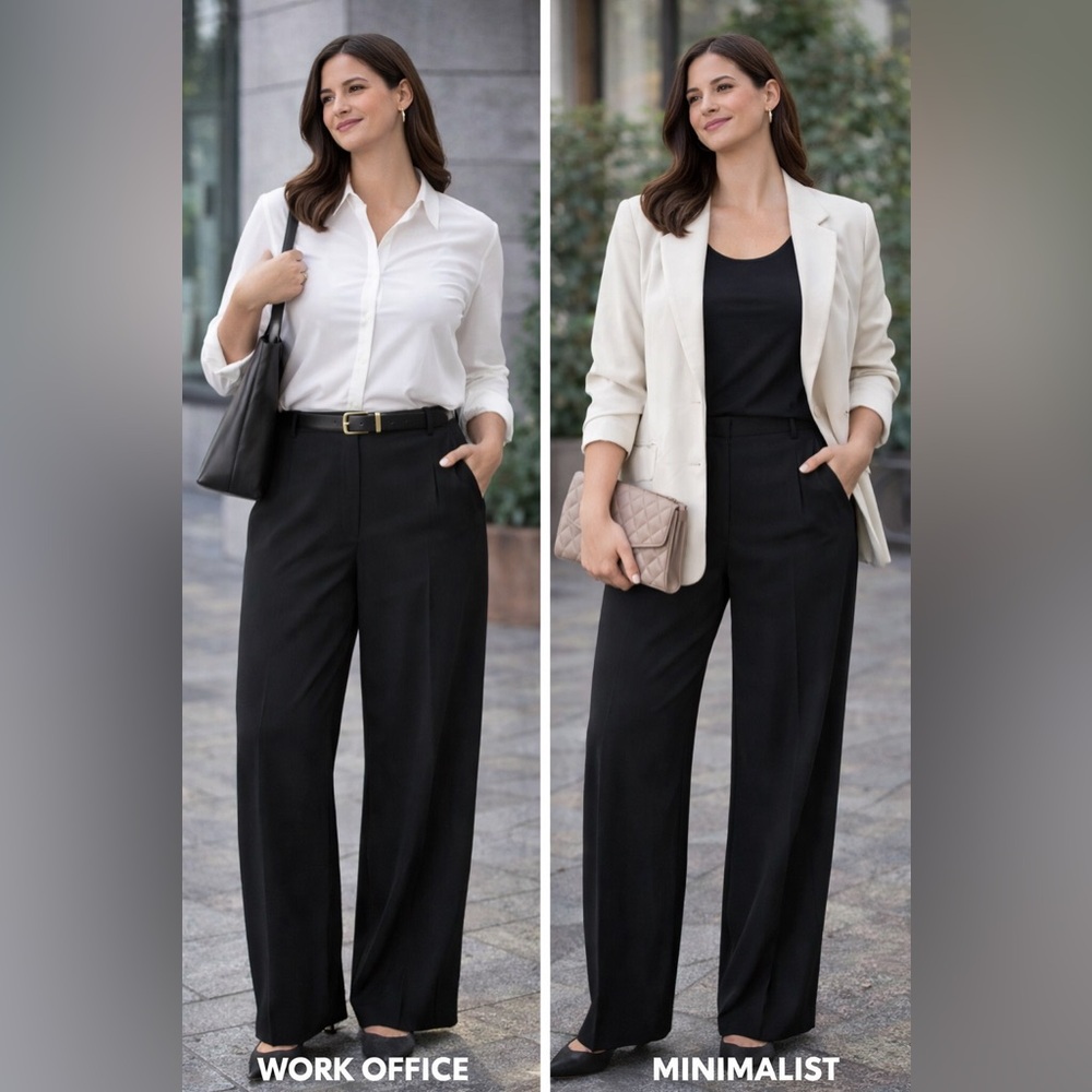 H&M Black Wide Leg Dress Pants Size 20 Plus High Waist Career Trouser